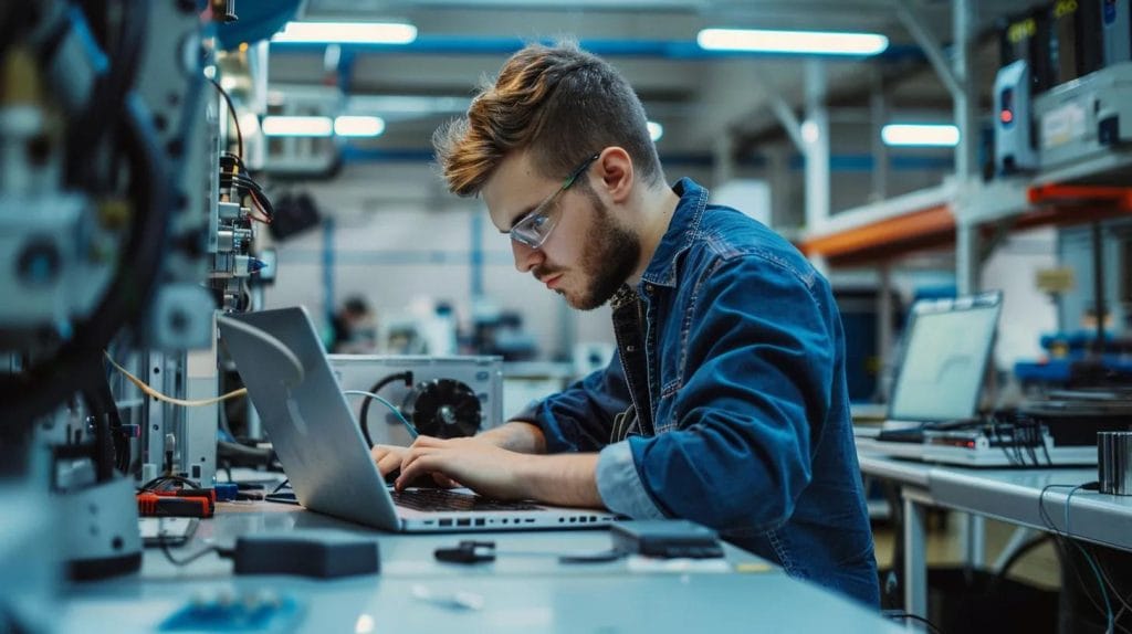 Technician repairing a laptop, emphasizing quality service and certified expertise