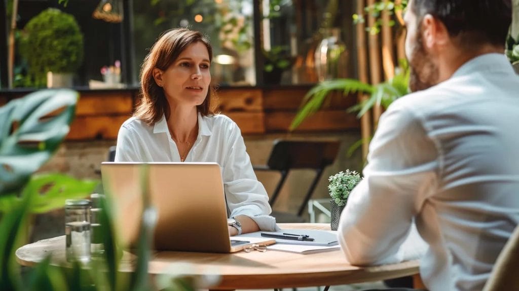 Local IT consultant discussing services with a small business owner in Winnipeg