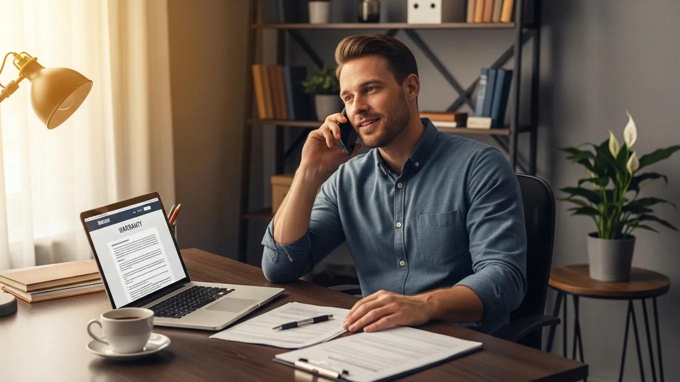 Customer discussing warranty service with a technician over the phone