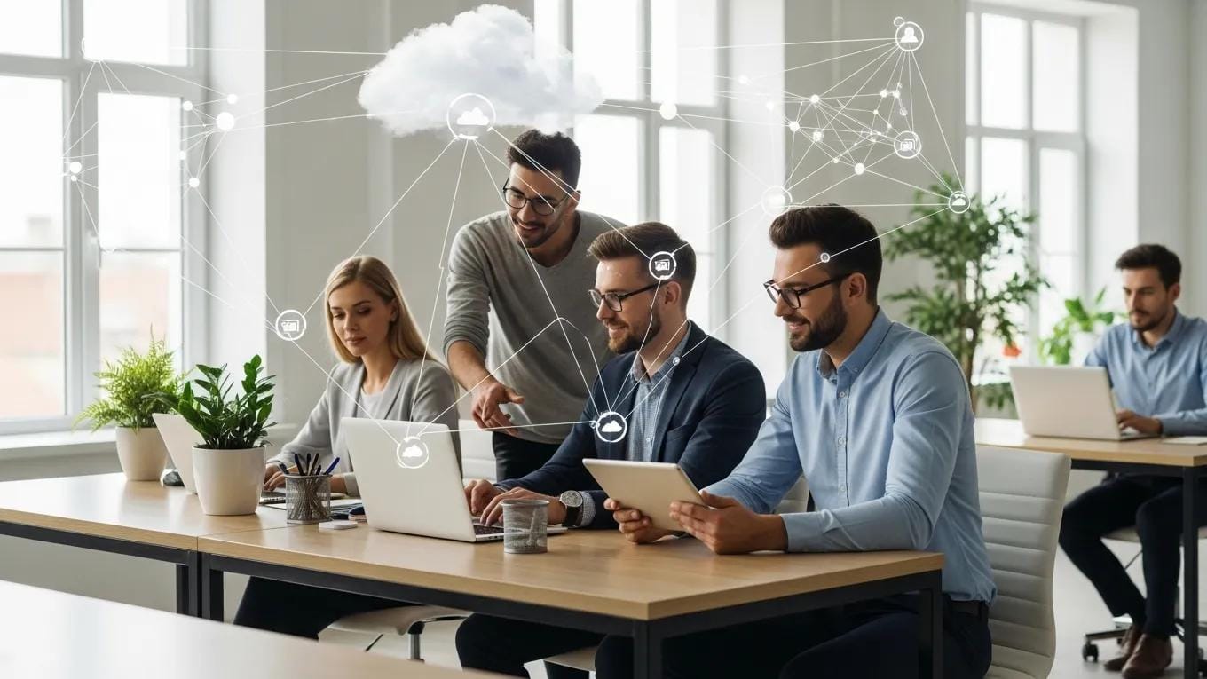 Small business team utilizing cloud technology for enhanced IT support and collaboration