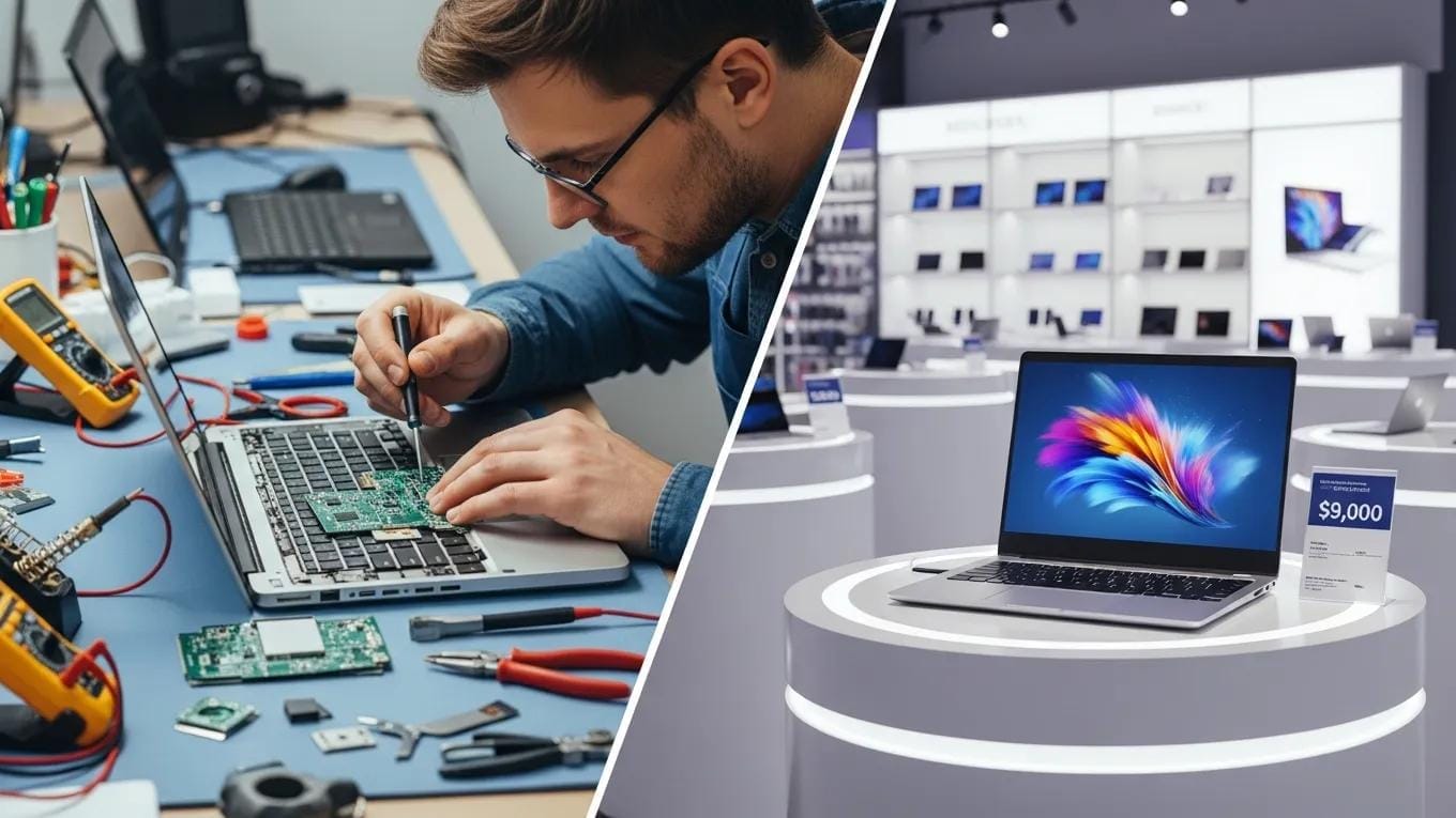 Comparison of computer repair services versus buying a new laptop