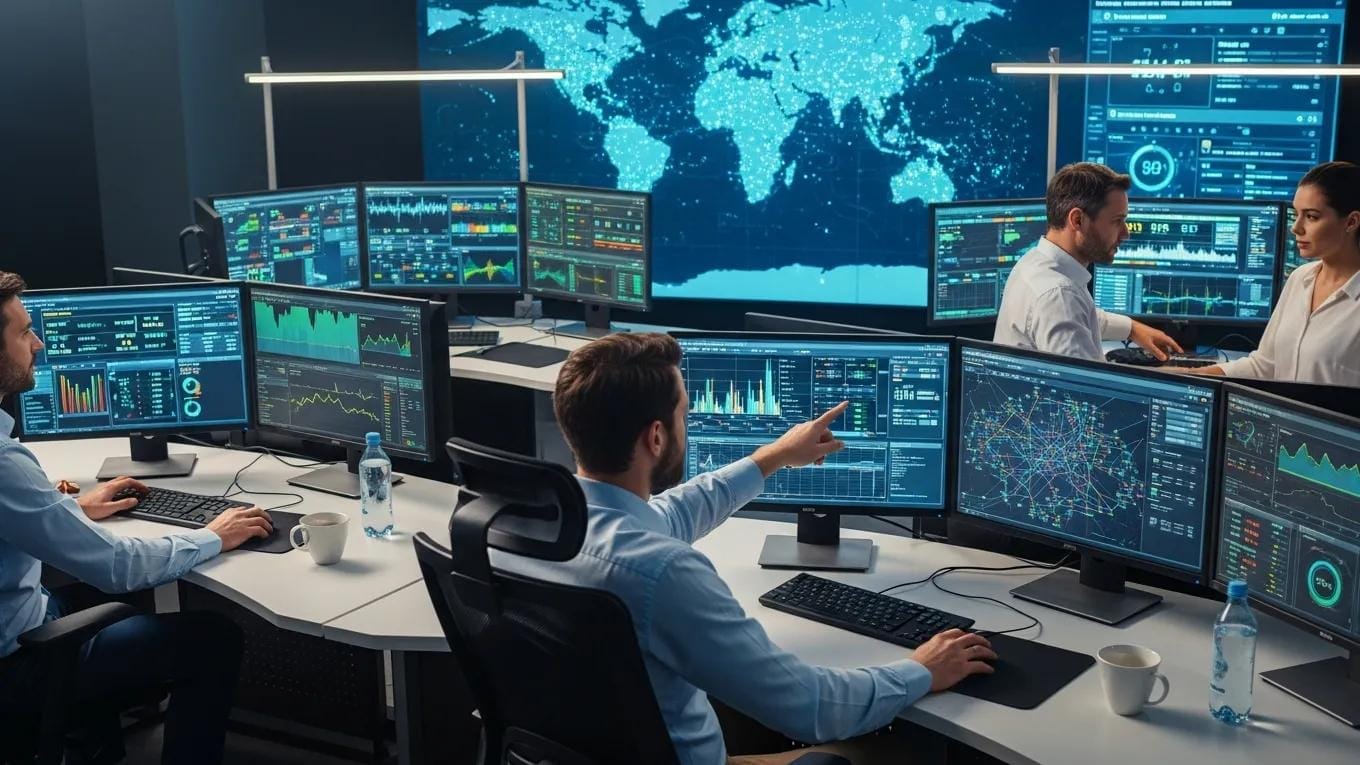 IT professionals monitoring server performance in a control room