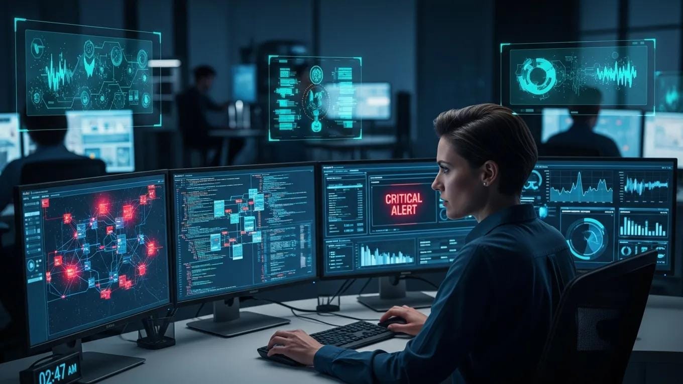 Professional analyzing cybersecurity data to enhance business protection